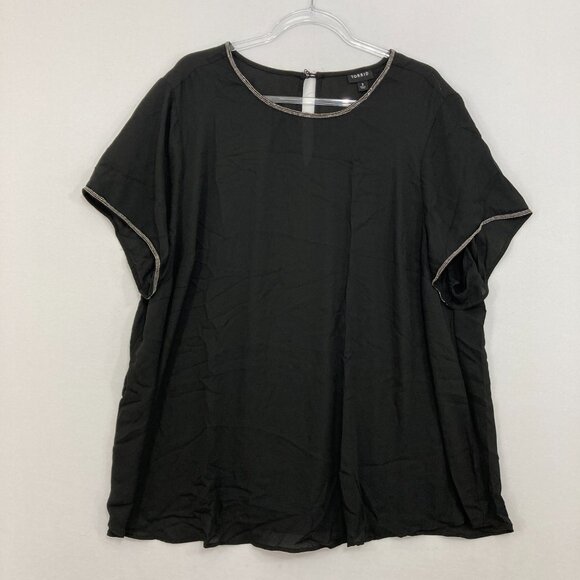 Torrid size 3X Black Beaded Crew Neck Soft Flowy Short Sleeve Blouse - Picture 1 of 9